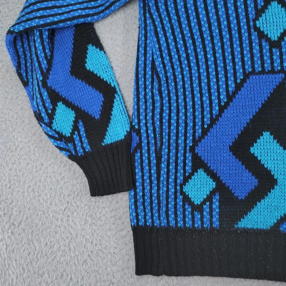 Prince Bernado Sweater Mens Blue Geometric Knitted Acrylic Long Sleeve Pullover